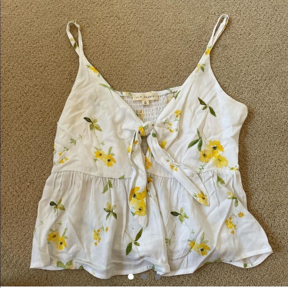 Pacsun Yellow and White Floral Tie Front Tank Top